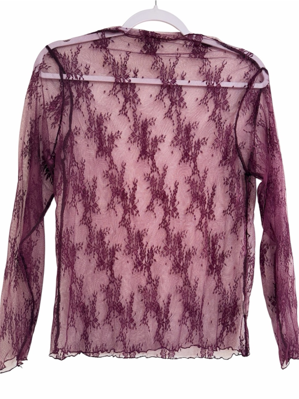Sheer Lace Long-Sleeve Layering Top - Plum